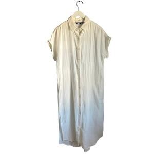 Lands End Dress 100% Cotton Gauzy White Midi Summer Short Sleeve Minimalist sz M